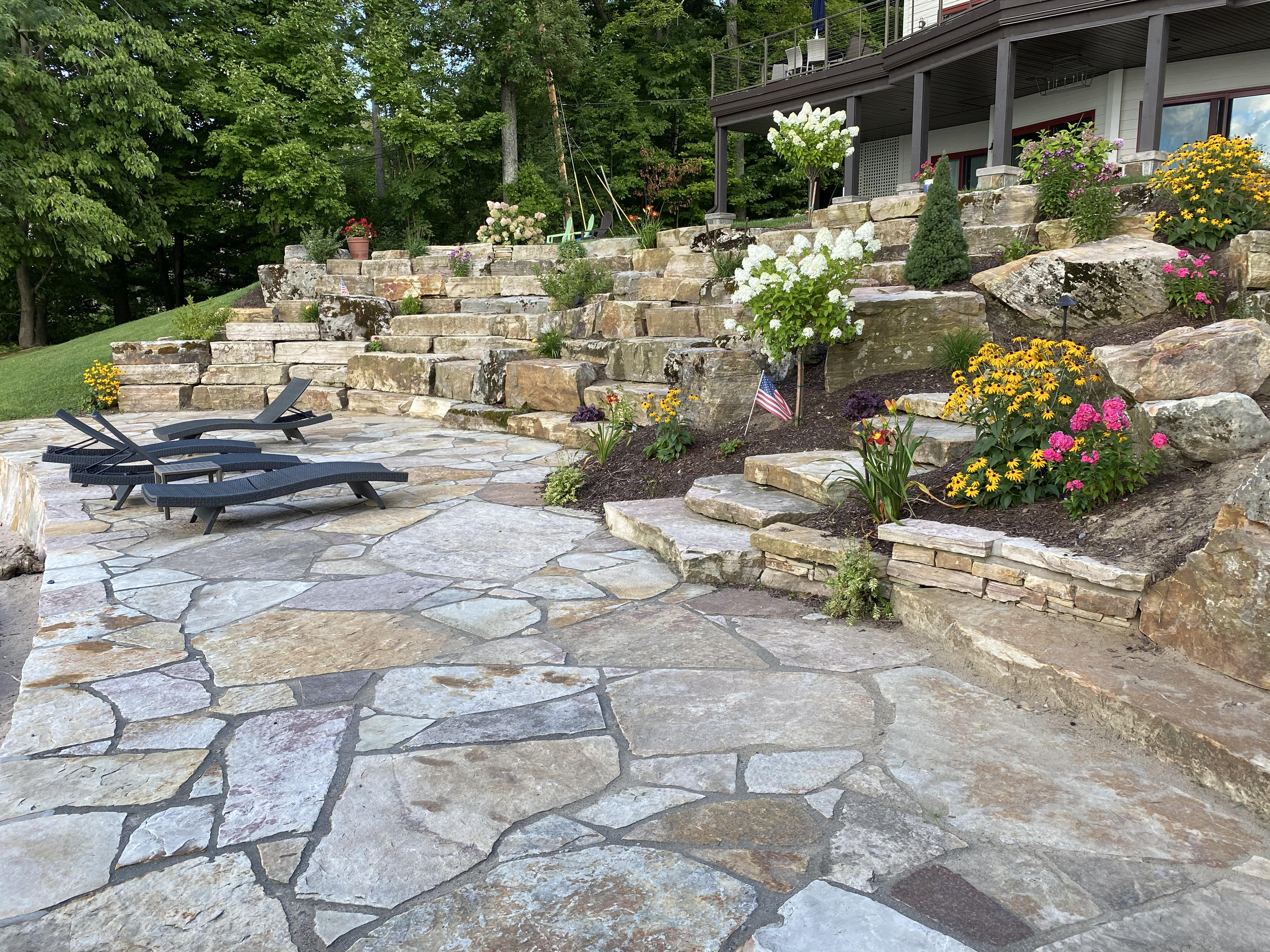 Flagstone Patio with Boulder Terrace Gardens